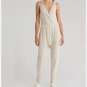 FP Movement by Free People Cream Sleeveless Wrap-Front Jumpsuit